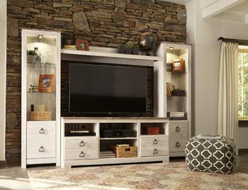 Willowton 4-Piece Entertainment Center - Premium Entertainment Center from Ashley Furniture - Just $416.29! Shop now at Furniture Wholesale Plus  We are the best furniture store in Nashville, Hendersonville, Goodlettsville, Madison, Antioch, Mount Juliet, Lebanon, Gallatin, Springfield, Murfreesboro, Franklin, Brentwood