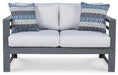 Amora Outdoor Loveseat with Cushion - Premium Outdoor Seating from Ashley Furniture - Just $606.48! Shop now at Furniture Wholesale Plus  We are the best furniture store in Nashville, Hendersonville, Goodlettsville, Madison, Antioch, Mount Juliet, Lebanon, Gallatin, Springfield, Murfreesboro, Franklin, Brentwood