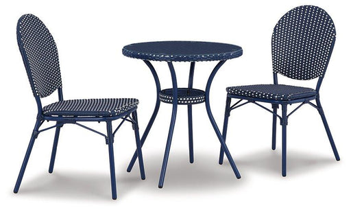 Odyssey Blue Outdoor Table and Chairs (Set of 3) - Premium Outdoor Dining Table from Ashley Furniture - Just $249.38! Shop now at Furniture Wholesale Plus  We are the best furniture store in Nashville, Hendersonville, Goodlettsville, Madison, Antioch, Mount Juliet, Lebanon, Gallatin, Springfield, Murfreesboro, Franklin, Brentwood