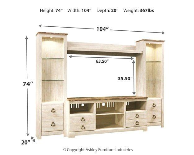 Willowton 4-Piece Entertainment Center - Premium Entertainment Center from Ashley Furniture - Just $416.29! Shop now at Furniture Wholesale Plus  We are the best furniture store in Nashville, Hendersonville, Goodlettsville, Madison, Antioch, Mount Juliet, Lebanon, Gallatin, Springfield, Murfreesboro, Franklin, Brentwood