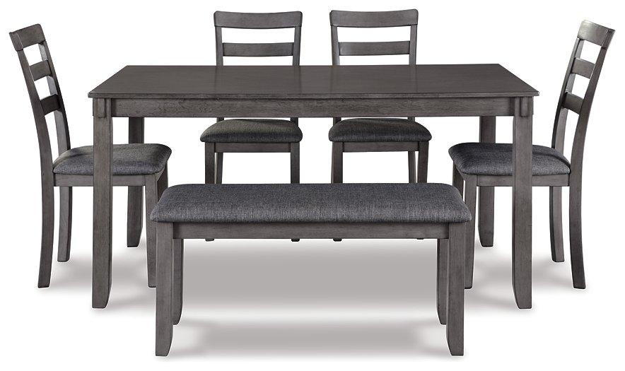 Bridson Dining Table and Chairs with Bench (Set of 6) - Premium Dining Table from Ashley Furniture - Just $559.09! Shop now at Furniture Wholesale Plus  We are the best furniture store in Nashville, Hendersonville, Goodlettsville, Madison, Antioch, Mount Juliet, Lebanon, Gallatin, Springfield, Murfreesboro, Franklin, Brentwood