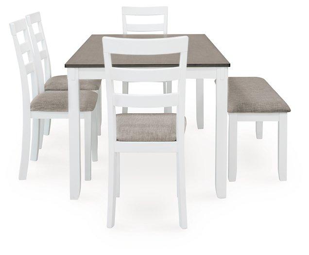 Stonehollow Dining Table and Chairs with Bench (Set of 6) - Premium Dining Table from Ashley Furniture - Just $579.20! Shop now at Furniture Wholesale Plus  We are the best furniture store in Nashville, Hendersonville, Goodlettsville, Madison, Antioch, Mount Juliet, Lebanon, Gallatin, Springfield, Murfreesboro, Franklin, Brentwood