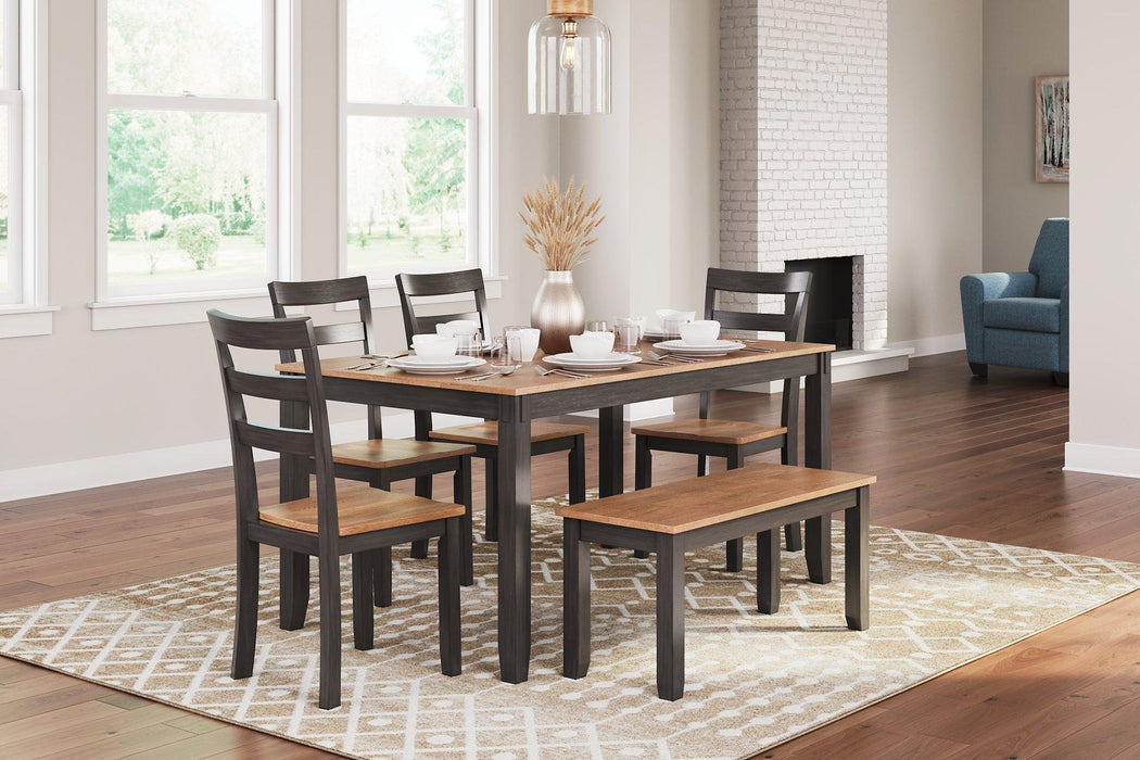 Gesthaven Dining Table with 4 Chairs and Bench (Set of 6) - Premium Dining Table from Ashley Furniture - Just $559.09! Shop now at Furniture Wholesale Plus  We are the best furniture store in Nashville, Hendersonville, Goodlettsville, Madison, Antioch, Mount Juliet, Lebanon, Gallatin, Springfield, Murfreesboro, Franklin, Brentwood