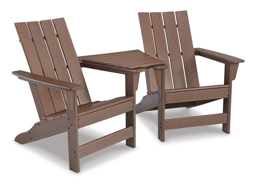 Emmeline Outdoor Adirondack Chairs with Tete-A-Tete Connector - Premium Outdoor Table Set from Ashley Furniture - Just $489.53! Shop now at Furniture Wholesale Plus  We are the best furniture store in Nashville, Hendersonville, Goodlettsville, Madison, Antioch, Mount Juliet, Lebanon, Gallatin, Springfield, Murfreesboro, Franklin, Brentwood