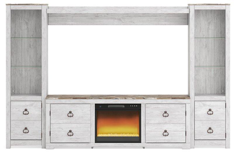 Willowton 4-Piece Entertainment Center with Electric Fireplace - Premium Entertainment Center from Ashley Furniture - Just $695.84! Shop now at Furniture Wholesale Plus  We are the best furniture store in Nashville, Hendersonville, Goodlettsville, Madison, Antioch, Mount Juliet, Lebanon, Gallatin, Springfield, Murfreesboro, Franklin, Brentwood