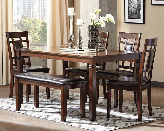 Bennox Dining Table and Chairs with Bench (Set of 6) - Premium Dining Table from Ashley Furniture - Just $559.09! Shop now at Furniture Wholesale Plus  We are the best furniture store in Nashville, Hendersonville, Goodlettsville, Madison, Antioch, Mount Juliet, Lebanon, Gallatin, Springfield, Murfreesboro, Franklin, Brentwood