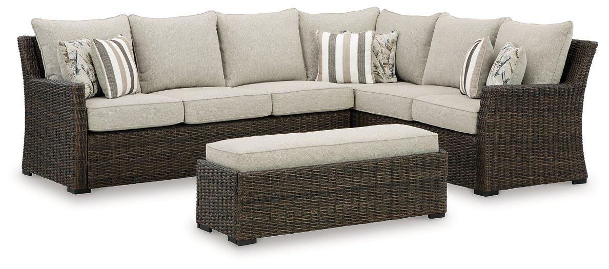 Brook Ranch Outdoor Sofa Sectional/Bench with Cushion (Set of 3) - Premium Outdoor Seating from Ashley Furniture - Just $1880.41! Shop now at Furniture Wholesale Plus  We are the best furniture store in Nashville, Hendersonville, Goodlettsville, Madison, Antioch, Mount Juliet, Lebanon, Gallatin, Springfield, Murfreesboro, Franklin, Brentwood