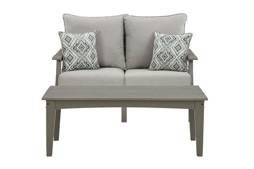 Visola Outdoor Loveseat and Coffee Table - Premium Outdoor Dining Set from Ashley Furniture - Just $1231.65! Shop now at Furniture Wholesale Plus  We are the best furniture store in Nashville, Hendersonville, Goodlettsville, Madison, Antioch, Mount Juliet, Lebanon, Gallatin, Springfield, Murfreesboro, Franklin, Brentwood