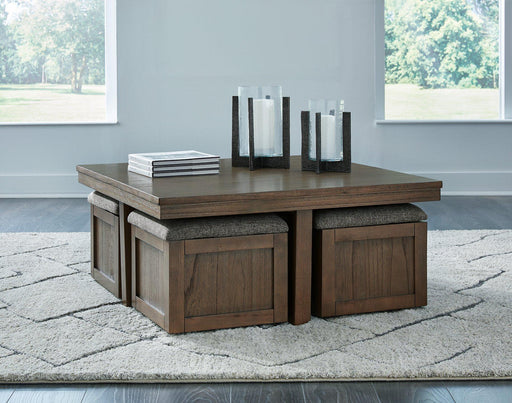 Boardernest Coffee Table with 4 Stools - Premium Cocktail Table from Ashley Furniture - Just $423.04! Shop now at Furniture Wholesale Plus  We are the best furniture store in Nashville, Hendersonville, Goodlettsville, Madison, Antioch, Mount Juliet, Lebanon, Gallatin, Springfield, Murfreesboro, Franklin, Brentwood