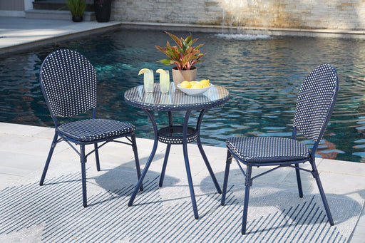 Odyssey Blue Outdoor Table and Chairs (Set of 3) - Premium Outdoor Dining Table from Ashley Furniture - Just $249.38! Shop now at Furniture Wholesale Plus  We are the best furniture store in Nashville, Hendersonville, Goodlettsville, Madison, Antioch, Mount Juliet, Lebanon, Gallatin, Springfield, Murfreesboro, Franklin, Brentwood