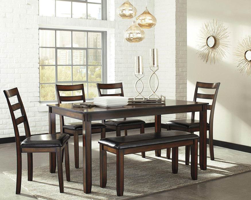 Coviar Dining Table and Chairs with Bench (Set of 6) - Premium Dining Table from Ashley Furniture - Just $559.09! Shop now at Furniture Wholesale Plus  We are the best furniture store in Nashville, Hendersonville, Goodlettsville, Madison, Antioch, Mount Juliet, Lebanon, Gallatin, Springfield, Murfreesboro, Franklin, Brentwood