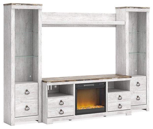 Willowton 4-Piece Entertainment Center with Electric Fireplace - Premium Entertainment Center from Ashley Furniture - Just $695.84! Shop now at Furniture Wholesale Plus  We are the best furniture store in Nashville, Hendersonville, Goodlettsville, Madison, Antioch, Mount Juliet, Lebanon, Gallatin, Springfield, Murfreesboro, Franklin, Brentwood