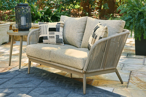 Swiss Valley Outdoor Loveseat with Cushion - Premium Outdoor Seating from Ashley Furniture - Just $779.49! Shop now at Furniture Wholesale Plus  We are the best furniture store in Nashville, Hendersonville, Goodlettsville, Madison, Antioch, Mount Juliet, Lebanon, Gallatin, Springfield, Murfreesboro, Franklin, Brentwood