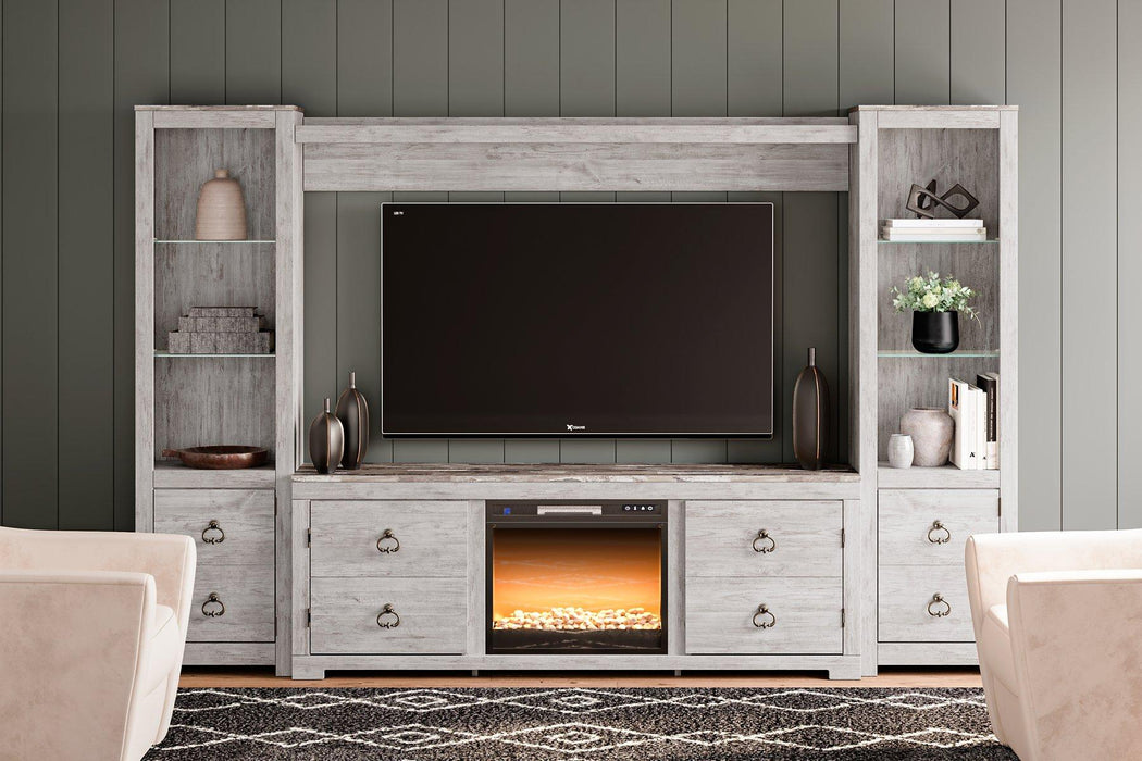 Willowton 4-Piece Entertainment Center with Electric Fireplace - Premium Entertainment Center from Ashley Furniture - Just $695.84! Shop now at Furniture Wholesale Plus  We are the best furniture store in Nashville, Hendersonville, Goodlettsville, Madison, Antioch, Mount Juliet, Lebanon, Gallatin, Springfield, Murfreesboro, Franklin, Brentwood