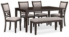 Langwest Dining Table and 4 Chairs and Bench (Set of 6) - Premium Dining Table from Ashley Furniture - Just $621.44! Shop now at Furniture Wholesale Plus  We are the best furniture store in Nashville, Hendersonville, Goodlettsville, Madison, Antioch, Mount Juliet, Lebanon, Gallatin, Springfield, Murfreesboro, Franklin, Brentwood