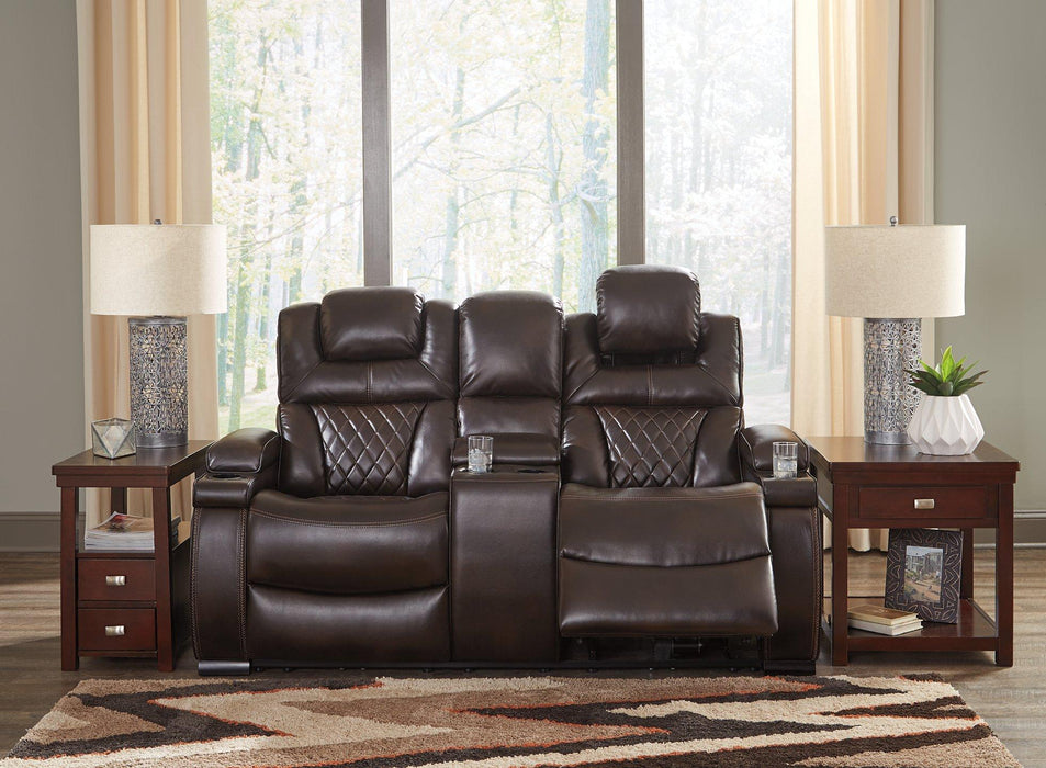 Warnerton Power Reclining Loveseat with Console - Premium Loveseat from Ashley Furniture - Just $1425.62! Shop now at Furniture Wholesale Plus  We are the best furniture store in Nashville, Hendersonville, Goodlettsville, Madison, Antioch, Mount Juliet, Lebanon, Gallatin, Springfield, Murfreesboro, Franklin, Brentwood