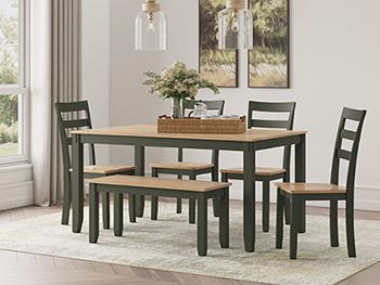 Gesthaven Dining Table with 4 Chairs and Bench (Set of 6) - Premium Dining Table from Ashley Furniture - Just $559.09! Shop now at Furniture Wholesale Plus  We are the best furniture store in Nashville, Hendersonville, Goodlettsville, Madison, Antioch, Mount Juliet, Lebanon, Gallatin, Springfield, Murfreesboro, Franklin, Brentwood