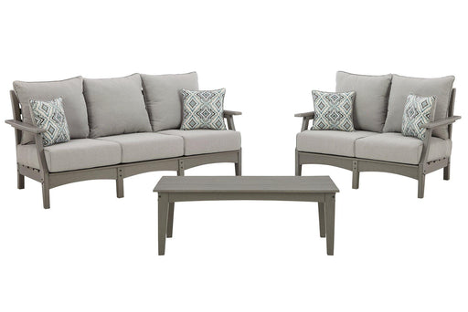 Visola Outdoor Sofa and Loveseat with Coffee Table - Premium Outdoor Dining Set from Ashley Furniture - Just $2505.92! Shop now at Furniture Wholesale Plus  We are the best furniture store in Nashville, Hendersonville, Goodlettsville, Madison, Antioch, Mount Juliet, Lebanon, Gallatin, Springfield, Murfreesboro, Franklin, Brentwood