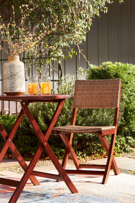 Safari Peak Outdoor Table and Chairs (Set of 3) - Premium Outdoor Dining Table from Ashley Furniture - Just $249.38! Shop now at Furniture Wholesale Plus  We are the best furniture store in Nashville, Hendersonville, Goodlettsville, Madison, Antioch, Mount Juliet, Lebanon, Gallatin, Springfield, Murfreesboro, Franklin, Brentwood