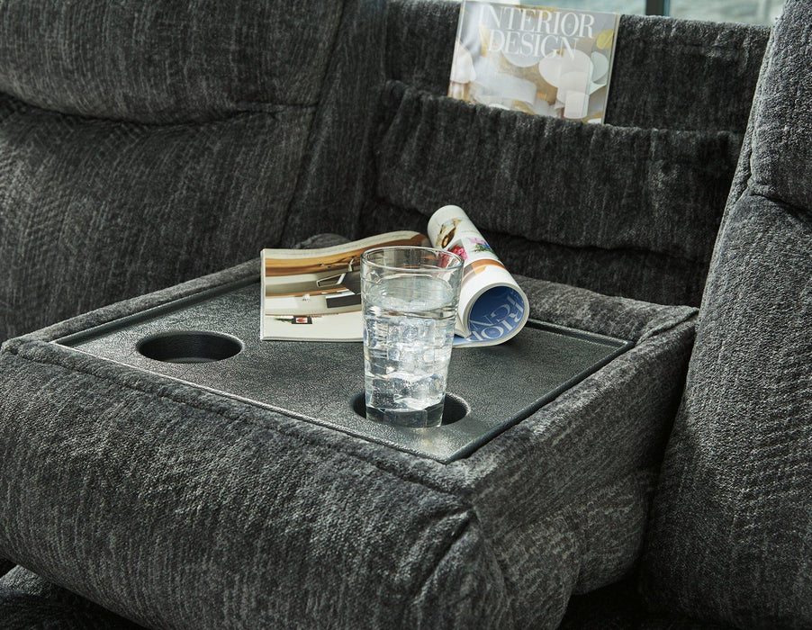 Martinglenn Reclining Sofa with Drop Down Table - Premium Sofa from Ashley Furniture - Just $1000.64! Shop now at Furniture Wholesale Plus  We are the best furniture store in Nashville, Hendersonville, Goodlettsville, Madison, Antioch, Mount Juliet, Lebanon, Gallatin, Springfield, Murfreesboro, Franklin, Brentwood