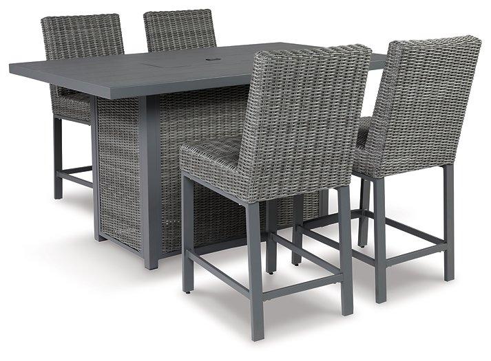 Palazzo Outdoor Counter Height Dining Table with 4 Barstools - Premium Outdoor Pub Table w/FP from Ashley Furniture - Just $2776.39! Shop now at Furniture Wholesale Plus  We are the best furniture store in Nashville, Hendersonville, Goodlettsville, Madison, Antioch, Mount Juliet, Lebanon, Gallatin, Springfield, Murfreesboro, Franklin, Brentwood