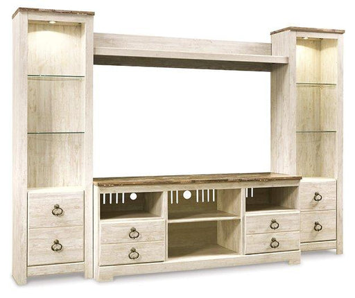 Willowton 4-Piece Entertainment Center - Premium Entertainment Center from Ashley Furniture - Just $416.29! Shop now at Furniture Wholesale Plus  We are the best furniture store in Nashville, Hendersonville, Goodlettsville, Madison, Antioch, Mount Juliet, Lebanon, Gallatin, Springfield, Murfreesboro, Franklin, Brentwood