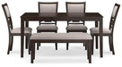 Langwest Dining Table and 4 Chairs and Bench (Set of 6) - Premium Dining Table from Ashley Furniture - Just $621.44! Shop now at Furniture Wholesale Plus  We are the best furniture store in Nashville, Hendersonville, Goodlettsville, Madison, Antioch, Mount Juliet, Lebanon, Gallatin, Springfield, Murfreesboro, Franklin, Brentwood