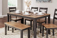 Gesthaven Dining Table with 4 Chairs and Bench (Set of 6) - Premium Dining Table from Ashley Furniture - Just $559.09! Shop now at Furniture Wholesale Plus  We are the best furniture store in Nashville, Hendersonville, Goodlettsville, Madison, Antioch, Mount Juliet, Lebanon, Gallatin, Springfield, Murfreesboro, Franklin, Brentwood