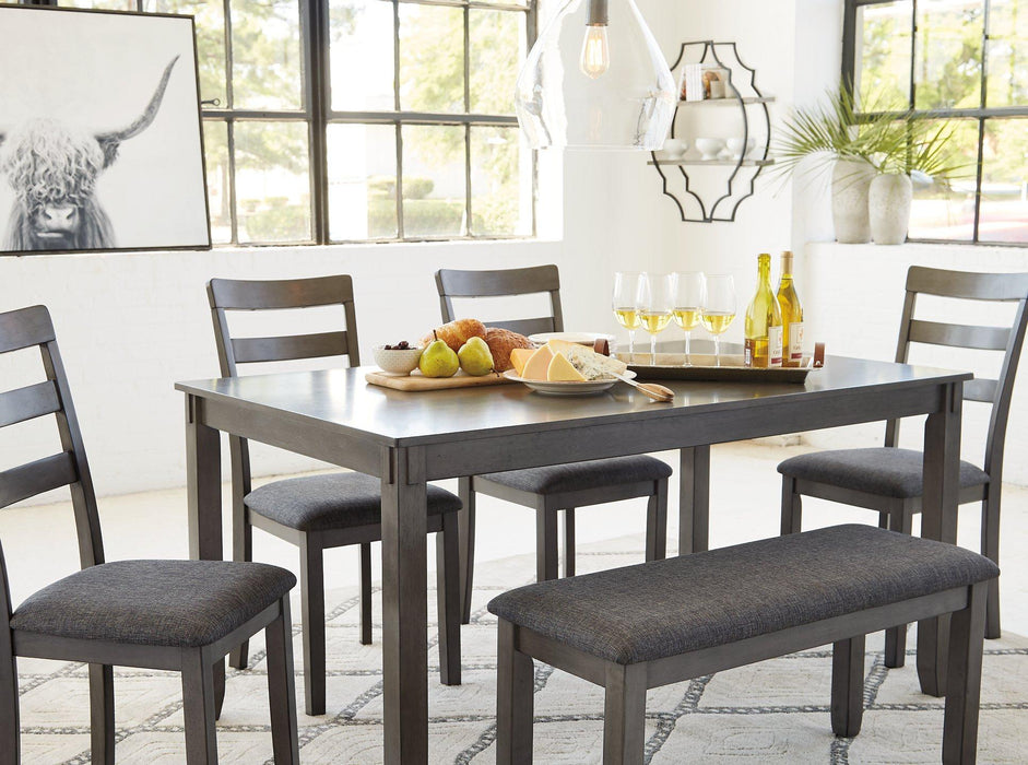 Bridson Dining Table and Chairs with Bench (Set of 6) - Premium Dining Table from Ashley Furniture - Just $559.09! Shop now at Furniture Wholesale Plus  We are the best furniture store in Nashville, Hendersonville, Goodlettsville, Madison, Antioch, Mount Juliet, Lebanon, Gallatin, Springfield, Murfreesboro, Franklin, Brentwood