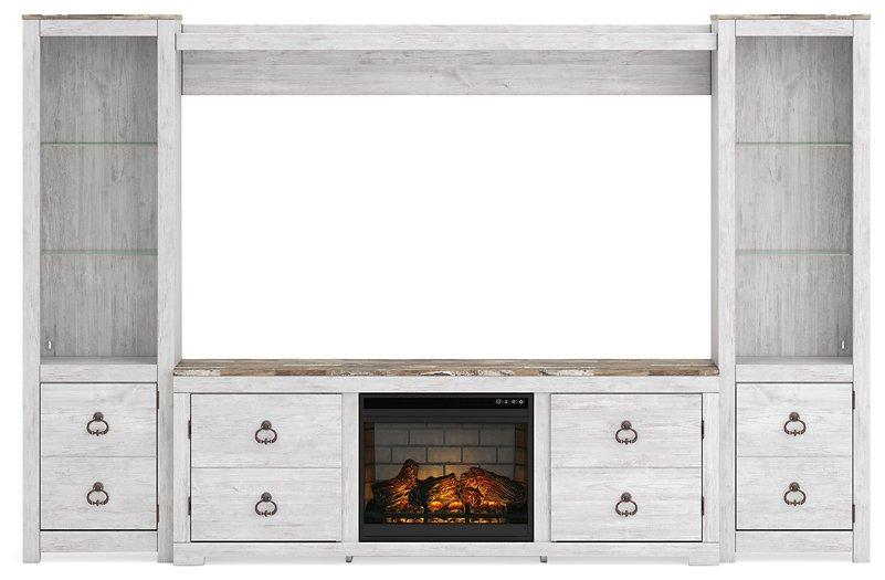 Willowton 4-Piece Entertainment Center with Electric Fireplace - Premium Entertainment Center from Ashley Furniture - Just $695.84! Shop now at Furniture Wholesale Plus  We are the best furniture store in Nashville, Hendersonville, Goodlettsville, Madison, Antioch, Mount Juliet, Lebanon, Gallatin, Springfield, Murfreesboro, Franklin, Brentwood