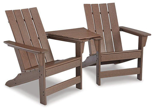 Emmeline 2 Adirondack Chairs with Tete-A-Tete Table Connector - Premium Outdoor Seating Set from Ashley Furniture - Just $489.53! Shop now at Furniture Wholesale Plus  We are the best furniture store in Nashville, Hendersonville, Goodlettsville, Madison, Antioch, Mount Juliet, Lebanon, Gallatin, Springfield, Murfreesboro, Franklin, Brentwood