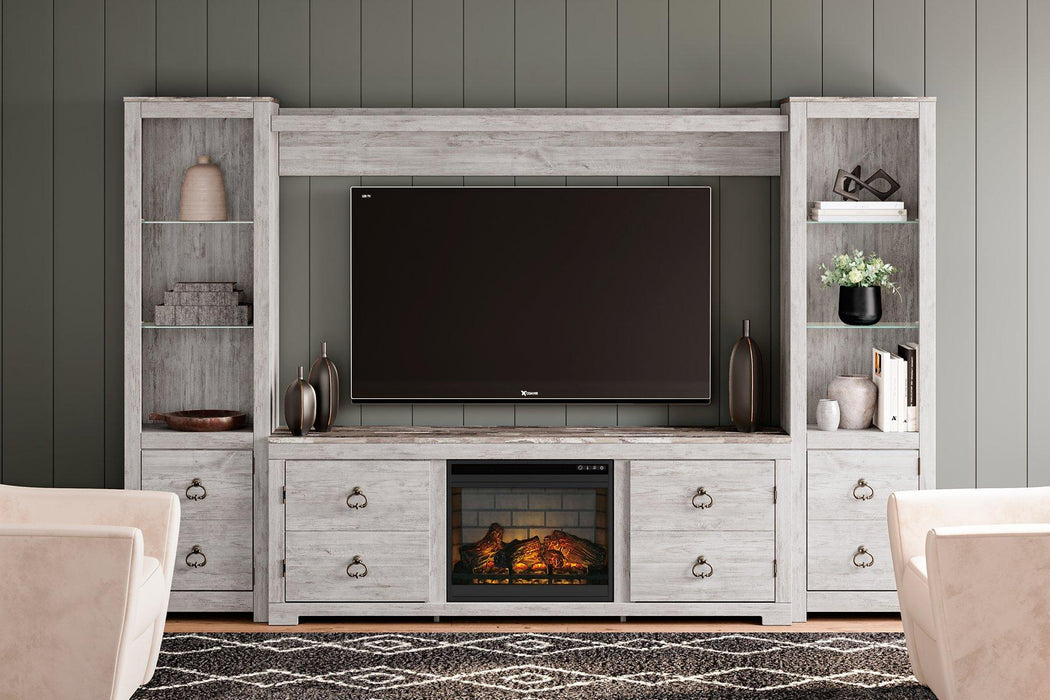 Willowton 4-Piece Entertainment Center with Electric Fireplace - Premium Entertainment Center from Ashley Furniture - Just $695.84! Shop now at Furniture Wholesale Plus  We are the best furniture store in Nashville, Hendersonville, Goodlettsville, Madison, Antioch, Mount Juliet, Lebanon, Gallatin, Springfield, Murfreesboro, Franklin, Brentwood