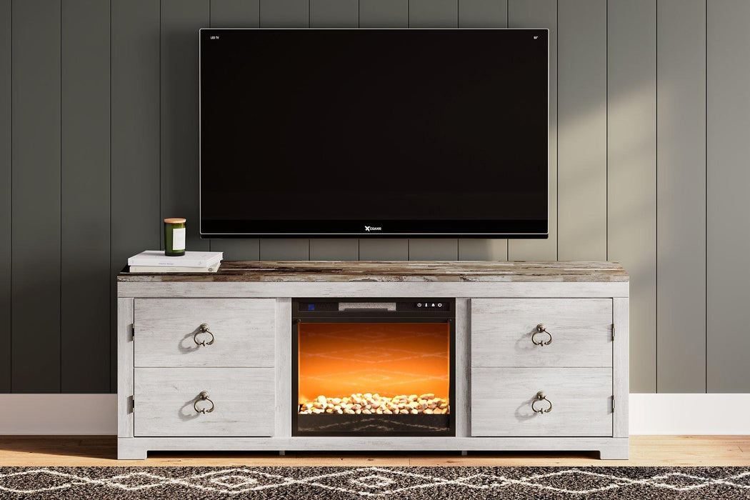 Willowton TV Stand with Electric Fireplace - Premium TV Stand from Ashley Furniture - Just $422.02! Shop now at Furniture Wholesale Plus  We are the best furniture store in Nashville, Hendersonville, Goodlettsville, Madison, Antioch, Mount Juliet, Lebanon, Gallatin, Springfield, Murfreesboro, Franklin, Brentwood