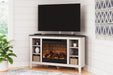 Dorrinson Corner TV Stand with Electric Fireplace - Premium TV Stand from Ashley Furniture - Just $452.03! Shop now at Furniture Wholesale Plus  We are the best furniture store in Nashville, Hendersonville, Goodlettsville, Madison, Antioch, Mount Juliet, Lebanon, Gallatin, Springfield, Murfreesboro, Franklin, Brentwood