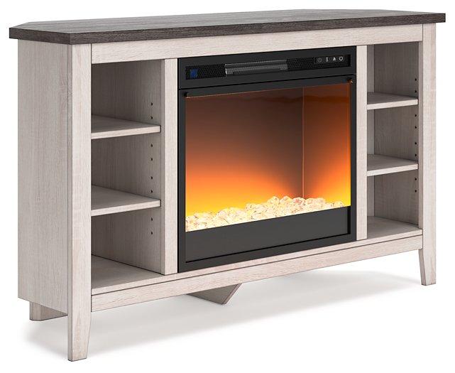 Dorrinson Corner TV Stand with Electric Fireplace - Premium TV Stand from Ashley Furniture - Just $452.03! Shop now at Furniture Wholesale Plus  We are the best furniture store in Nashville, Hendersonville, Goodlettsville, Madison, Antioch, Mount Juliet, Lebanon, Gallatin, Springfield, Murfreesboro, Franklin, Brentwood