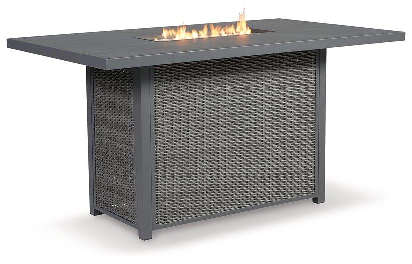 Palazzo Outdoor Bar Table with Fire Pit - Premium Outdoor Pub Table w/FP from Ashley Furniture - Just $1449.07! Shop now at Furniture Wholesale Plus  We are the best furniture store in Nashville, Hendersonville, Goodlettsville, Madison, Antioch, Mount Juliet, Lebanon, Gallatin, Springfield, Murfreesboro, Franklin, Brentwood