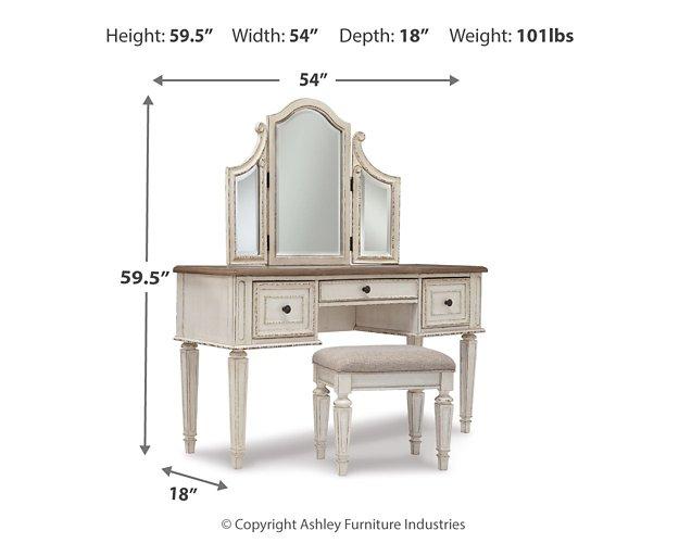 Realyn Vanity and Mirror with Stool - Premium Vanity from Ashley Furniture - Just $538.97! Shop now at Furniture Wholesale Plus  We are the best furniture store in Nashville, Hendersonville, Goodlettsville, Madison, Antioch, Mount Juliet, Lebanon, Gallatin, Springfield, Murfreesboro, Franklin, Brentwood