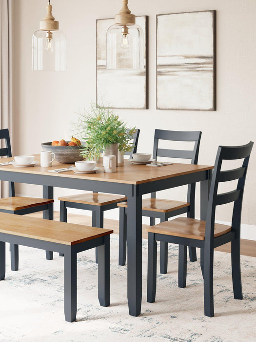 Gesthaven Dining Table with 4 Chairs and Bench (Set of 6) - Premium Dining Table from Ashley Furniture - Just $559.09! Shop now at Furniture Wholesale Plus  We are the best furniture store in Nashville, Hendersonville, Goodlettsville, Madison, Antioch, Mount Juliet, Lebanon, Gallatin, Springfield, Murfreesboro, Franklin, Brentwood