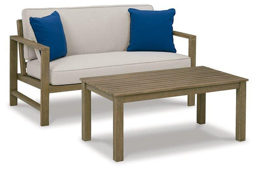 Fynnegan Outdoor Loveseat with Table (Set of 2) - Premium Outdoor Seating Set from Ashley Furniture - Just $442.30! Shop now at Furniture Wholesale Plus  We are the best furniture store in Nashville, Hendersonville, Goodlettsville, Madison, Antioch, Mount Juliet, Lebanon, Gallatin, Springfield, Murfreesboro, Franklin, Brentwood