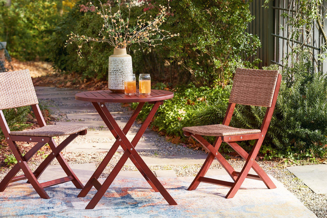 Safari Peak Outdoor Table and Chairs (Set of 3) - Premium Outdoor Dining Table from Ashley Furniture - Just $249.38! Shop now at Furniture Wholesale Plus  We are the best furniture store in Nashville, Hendersonville, Goodlettsville, Madison, Antioch, Mount Juliet, Lebanon, Gallatin, Springfield, Murfreesboro, Franklin, Brentwood