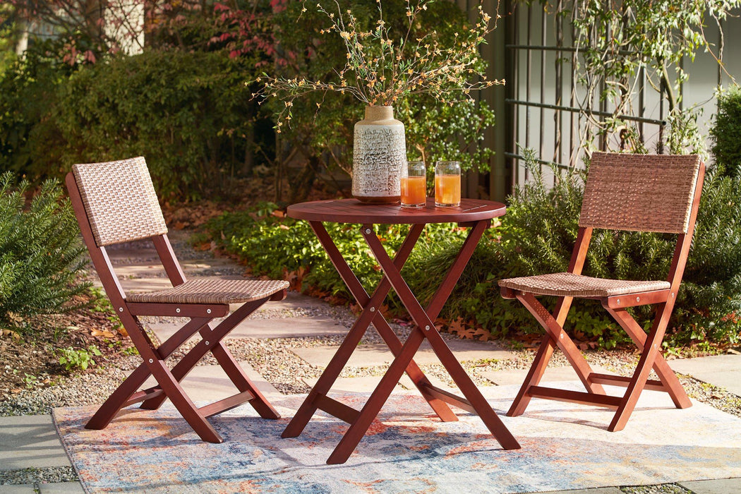 Safari Peak Outdoor Table and Chairs (Set of 3) - Premium Outdoor Dining Table from Ashley Furniture - Just $249.38! Shop now at Furniture Wholesale Plus  We are the best furniture store in Nashville, Hendersonville, Goodlettsville, Madison, Antioch, Mount Juliet, Lebanon, Gallatin, Springfield, Murfreesboro, Franklin, Brentwood