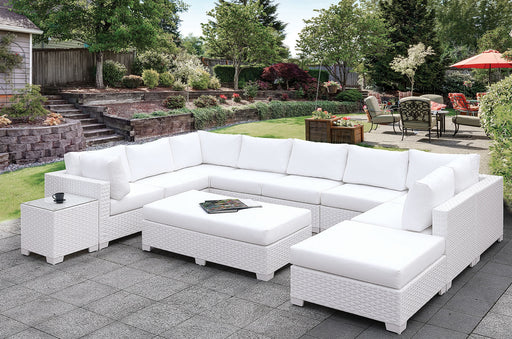 Somani Light Gray Wicker/Ivory Cushion L-Sectional + Ottoman - Premium Outdoor Seating from FOA East - Just $2969.85! Shop now at Furniture Wholesale Plus  We are the best furniture store in Nashville, Hendersonville, Goodlettsville, Madison, Antioch, Mount Juliet, Lebanon, Gallatin, Springfield, Murfreesboro, Franklin, Brentwood