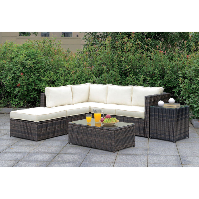 Ilona Brown/Beige L-Sectional + Coffee Table + End Table - Premium Outdoor Seating from FOA East - Just $1938.30! Shop now at Furniture Wholesale Plus  We are the best furniture store in Nashville, Hendersonville, Goodlettsville, Madison, Antioch, Mount Juliet, Lebanon, Gallatin, Springfield, Murfreesboro, Franklin, Brentwood