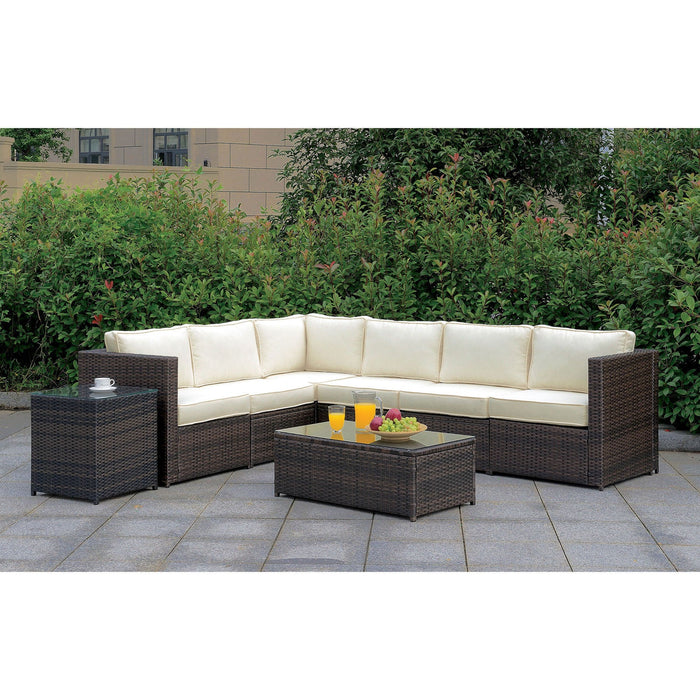 Ilona Brown/Beige L-Sectional + Coffee Table + End Table - Premium Outdoor Seating from FOA East - Just $1938.30! Shop now at Furniture Wholesale Plus  We are the best furniture store in Nashville, Hendersonville, Goodlettsville, Madison, Antioch, Mount Juliet, Lebanon, Gallatin, Springfield, Murfreesboro, Franklin, Brentwood