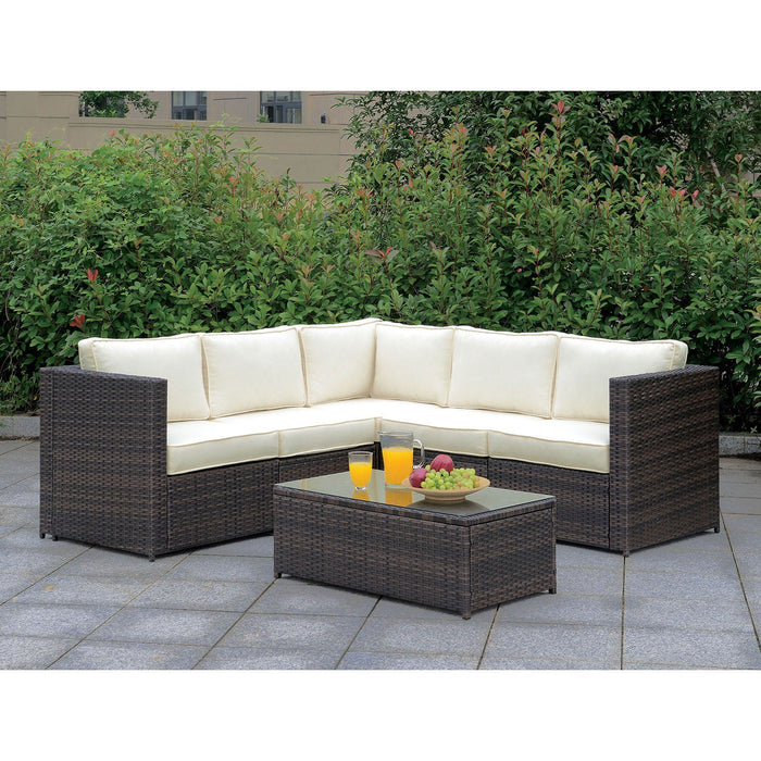 Ilona Brown/Beige L-Sectional + Coffee Table - Premium Outdoor Seating from FOA East - Just $2148.90! Shop now at Furniture Wholesale Plus  We are the best furniture store in Nashville, Hendersonville, Goodlettsville, Madison, Antioch, Mount Juliet, Lebanon, Gallatin, Springfield, Murfreesboro, Franklin, Brentwood