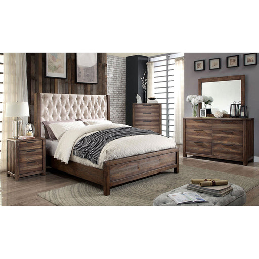 Hutchinson Rustic Natural Tone/Beige 5 Pc. Queen Bedroom Set w/ 2NS - Premium Bedroom Set from FOA East - Just $3256.50! Shop now at Furniture Wholesale Plus  We are the best furniture store in Nashville, Hendersonville, Goodlettsville, Madison, Antioch, Mount Juliet, Lebanon, Gallatin, Springfield, Murfreesboro, Franklin, Brentwood