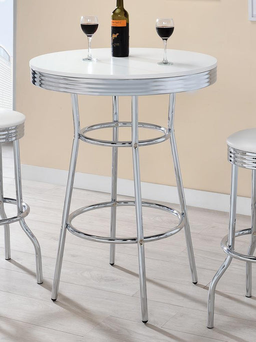 White Contemporary Round Bar Table - Premium Bar Table from Coaster Z2 Standard - Just $190! Shop now at Furniture Wholesale Plus  We are the best furniture store in Nashville, Hendersonville, Goodlettsville, Madison, Antioch, Mount Juliet, Lebanon, Gallatin, Springfield, Murfreesboro, Franklin, Brentwood