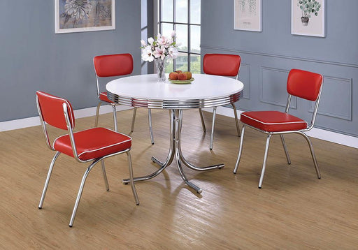 Retro Round Dining Table Glossy White and Chrome - Premium Dining Table from Coaster Z2 Standard - Just $242! Shop now at Furniture Wholesale Plus  We are the best furniture store in Nashville, Hendersonville, Goodlettsville, Madison, Antioch, Mount Juliet, Lebanon, Gallatin, Springfield, Murfreesboro, Franklin, Brentwood