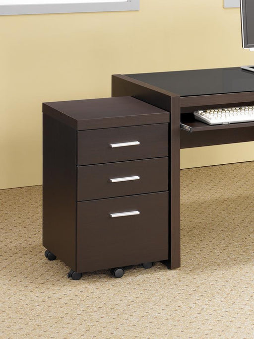 Skylar Contemporary Cappuccino Three Drawer Mobile File Cabinet - Premium Cappuccino Mobile Pedestal from Coaster Z2 Standard - Just $130! Shop now at Furniture Wholesale Plus  We are the best furniture store in Nashville, Hendersonville, Goodlettsville, Madison, Antioch, Mount Juliet, Lebanon, Gallatin, Springfield, Murfreesboro, Franklin, Brentwood