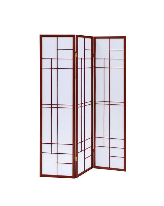 Transitional Brown Red Three Panel Screen - Premium 3 Panel Screen from Coaster Z2 Standard - Just $98! Shop now at Furniture Wholesale Plus  We are the best furniture store in Nashville, Hendersonville, Goodlettsville, Madison, Antioch, Mount Juliet, Lebanon, Gallatin, Springfield, Murfreesboro, Franklin, Brentwood